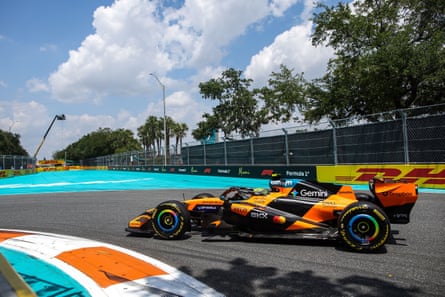 Lando Norris takes a corner in Miami