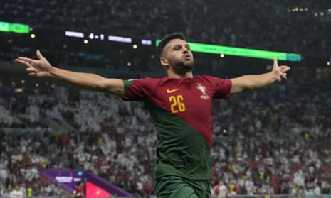 Gonçalo Ramos celebrates completing his hat-trick in Portugal's emphatic win