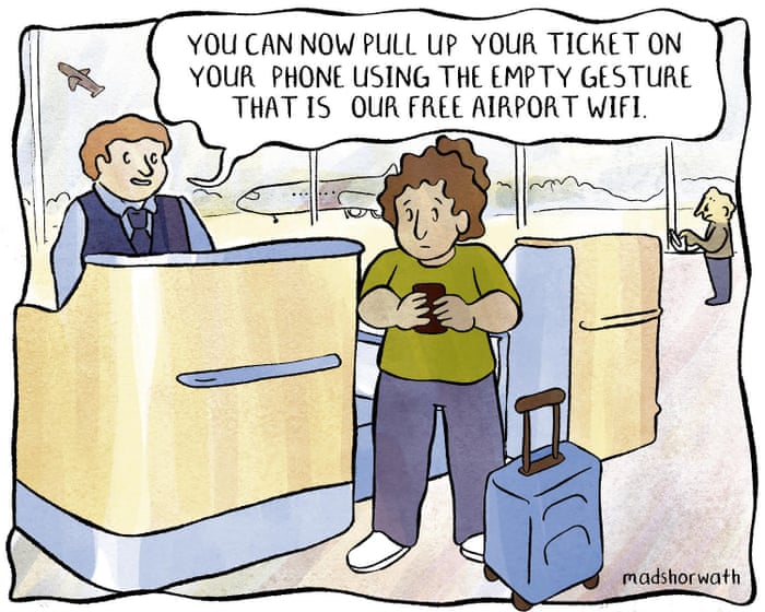 Madeline Horwath on free airport wifi – cartoon