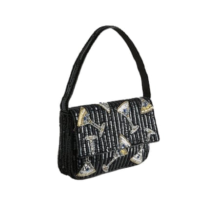 Next Black Embellished Velvet Martini Shoulder Bag