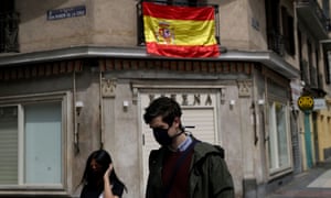 People wearing protective face masks in Madrid.