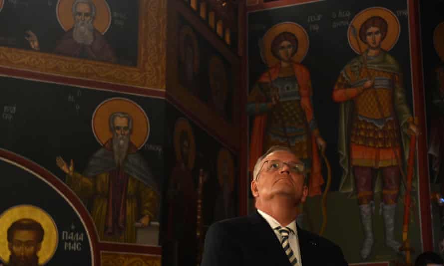 Scott Morrison at a Greek Orthodox Easter service in Sydney on Saturday night.