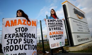 Activists block an Amazon centre in Bretigny-sur-Orge