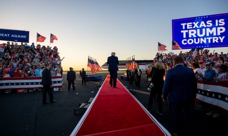 Donald Trump exits after speaking during a rally at the Waco Regional Airport