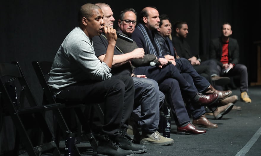 Jay Z speaks during a Q&amp;A following the film’s world premiere.