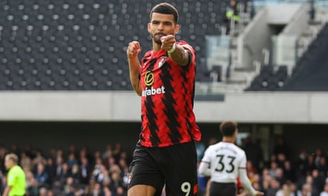 Dominic Solanke of Bournemouth celebrates after he scores a goal to make it 1-0.
