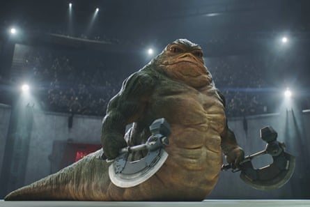 Hench Hutt … Rotta the Hutt, voiced by Jeremy Allen White, in The Mandalorian and Grogu.