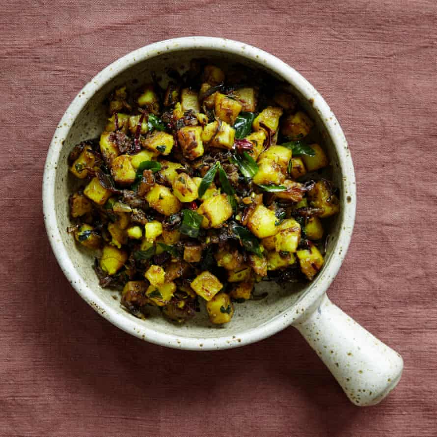 Romy Gill’s aloo methi: a moreish curried potato and onion dish you can eat in pitta breads and roti.