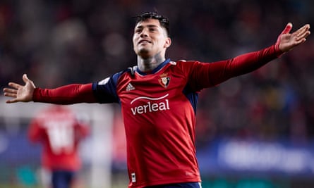 Chimy Ávila celebrates scoring against Sevilla in the Copa del Rey quarter-final