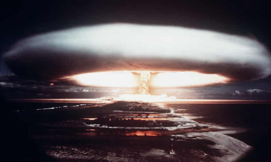 A nuclear explosion in the Mururoa atoll, French Polynesia, in the 1970s