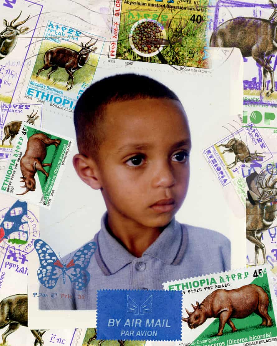A collage I made for my photo book, Don’t Make Me Look Like the Kids on TV (self published, 2018). The stamps were from letters my mother received from Ethiopia after she moved to the States.