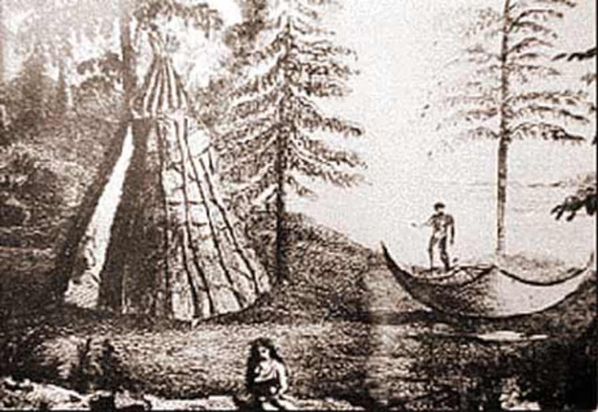 Drawing of a Beothuk camp by Major John Cartwright.