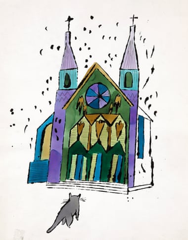 Andy Warhol’s Cat in front of church (c 1959).