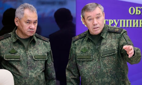 Russian defence minister Sergei Shoigu (L) and chief of the Russian general staff Valery Gerasimov.