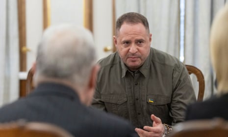A handout picture made available by the Presidential Press Service shows Ukraine’s Head of the Presidential Office of Ukraine Andriy Yermak (R) and US Special Presidential Envoy for Russia and Ukraine Keith Kellogg (L) attend their meeting in Kyiv, Ukraine, 19 February 2025.