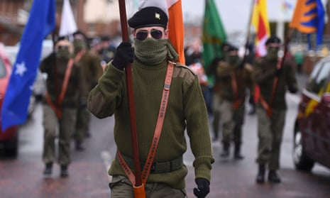 Masked members of Republican Sinn Féin in Lurgan on Saturday.