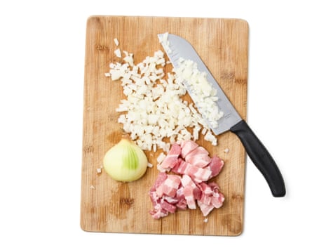 chopped onion and bacon
