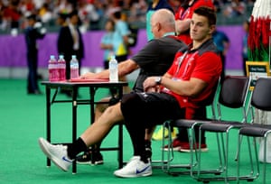 Jonathan Davies watches from the sideline.