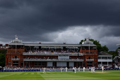 A general view of the ground as dark clouds loom above Lord’s.
