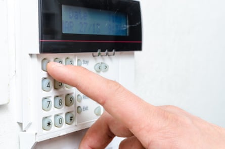 Handing typing in a code on an alarm panel