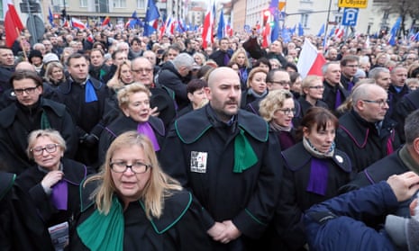 Judges and lawyers from across Europe demonstrate in Warsaw over amendments to Poland’s judicial laws.