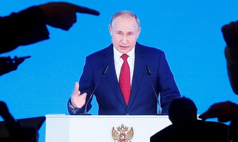 Vladimir Putin speaks during the annual Address to the Federal Assembly