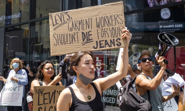 A protest in front of the Levi's store in New York City’s Times Square asked the company to sign an agreement prioritizing the safety of garment workers in Bangladesh and Pakistan.
