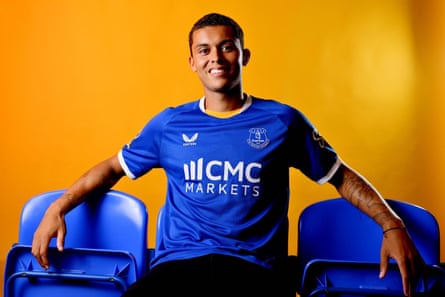 Brennan Johnson sits in folding chairs after signing for Everton.