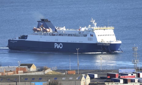 The P&O European Highlander ferry arriving at the port of Larne, Northern Ireland