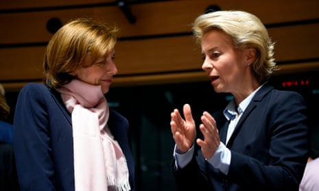 French defence minister Florence Parly, left, in talks with her German counterpart, Ursula von der Leyen, during the meeting in Luxembourg.