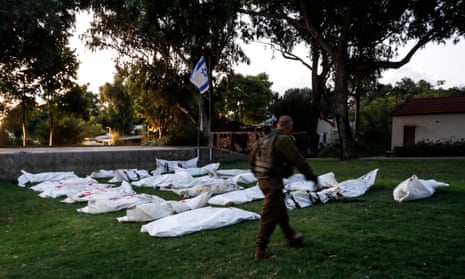 Bodies of Hamas militants wrapped in white bags