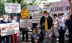 Armenian Americans demonstrate against Azerbaijan's blockade of the Nagorno-Karabakh breakaway region, in New York<br>Armenian Americans demonstrate against Azerbaijan's blockade of the Nagorno-Karabakh breakaway region, also known as the Republic of Artsakh, at Dag Hammarskjold Plaza, near the United Nations headquarters in New York City, U.S., September 19, 2023. REUTERS/Bing Guan