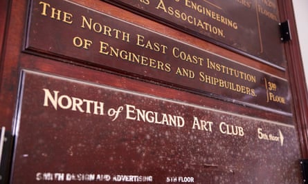 Signage that reads: ‘The North East Coast Institution of Engineers and Shipbuilders - 3rd Floor’ and ‘North of England Art Club - 5th Floor’