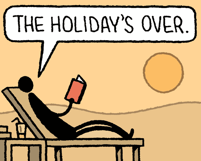 Tom Gauld on coming home after a holiday – cartoon