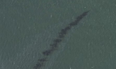National Oceanic and Atmospheric Administration (NOAA) satellite handout image shows an oil slick off the coast of Louisiana after Hurricane Ida.