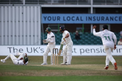 Glamorgan's Kiran Carlson is caught at slip for 99.
