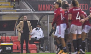 Casey Stoney on the touchline after Ella Toone scored to give Manchester United Women a 1-0 victory over Arsenal Women that took them top of WSL.