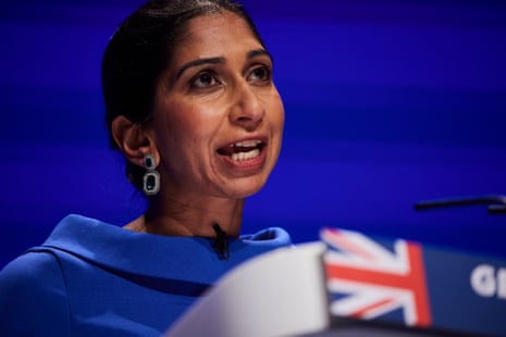 Suella Braverman delivering her speech.