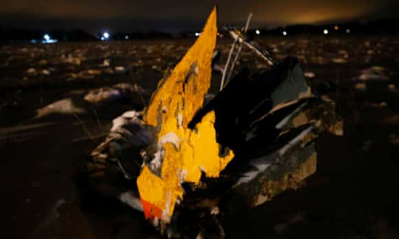 A part of a Saratov Airlines plane that crashed after taking off from Moscow's Domodedovo airport