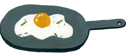 An illustration of a pan with a fried egg in it