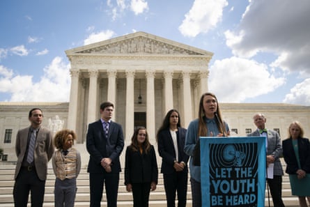 Kelsey Juliana, a lead plaintiff in Juliana v United States, speaks outside the supreme court in Washington in 2019.