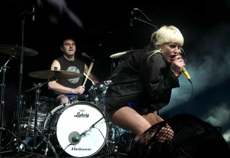 Australian rock band Amyl and the Sniffers perform on stage during a “Covid-safe test event” at the Sidney Myer Music Bowl last October.