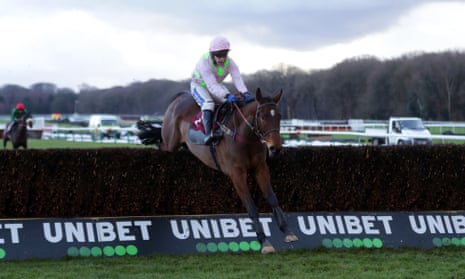Royale Pagaille clears a hurdle on his way to winning the Peter Marsh Handicap Chase at Haydock