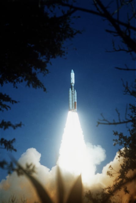 The launch of the rocket carrying the Voyager 2 probe from Cape Canaveral, Florida, 20 August 1977, 16 days before the launch of its twin, Voyager 1.
