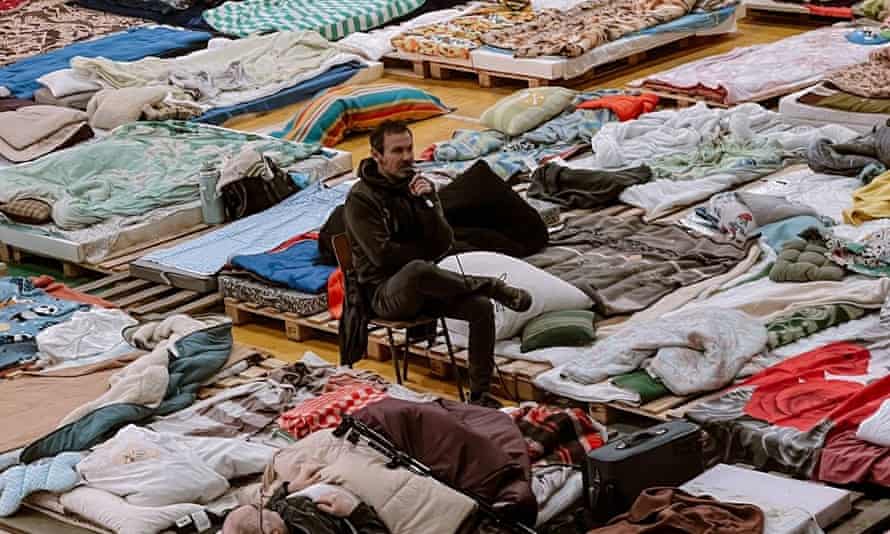 Vakarchuk sings at a volunteer centre in Lviv.