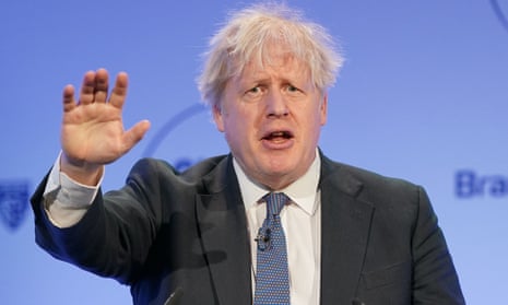 Boris Johnson gesturing as he gives a speech