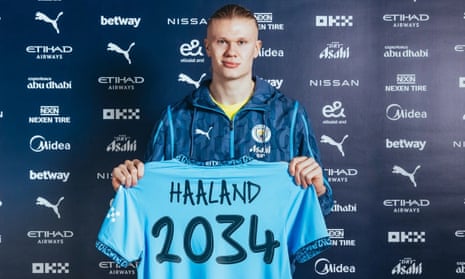 Erling Haaland's record Manchester City deal to 2034 leaves Guardiola stunned | Manchester City | The Guardian