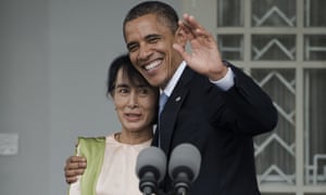 Barack Obama and Aung San Suu Kyi meet during a brief joint press conference at her residence in Yangon, November 2012