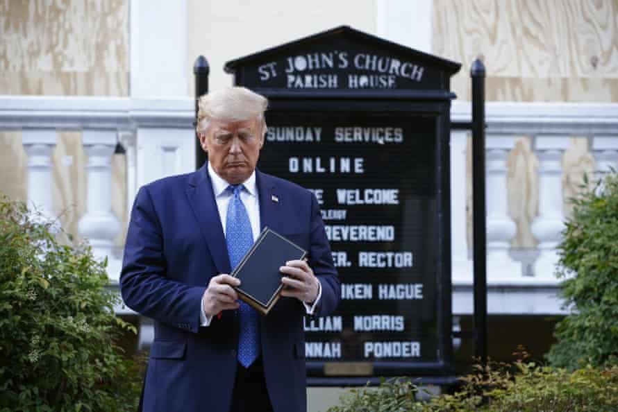 Trump poses with a Bible outside St John’s Episcopal church in Washington DC on Monday.