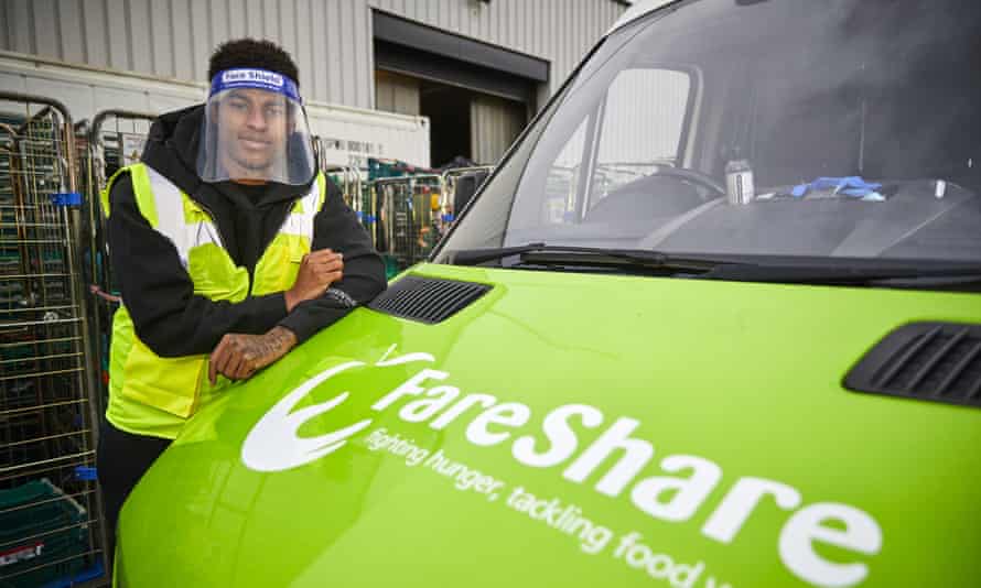 Marcus Rashford with a Fare Share van